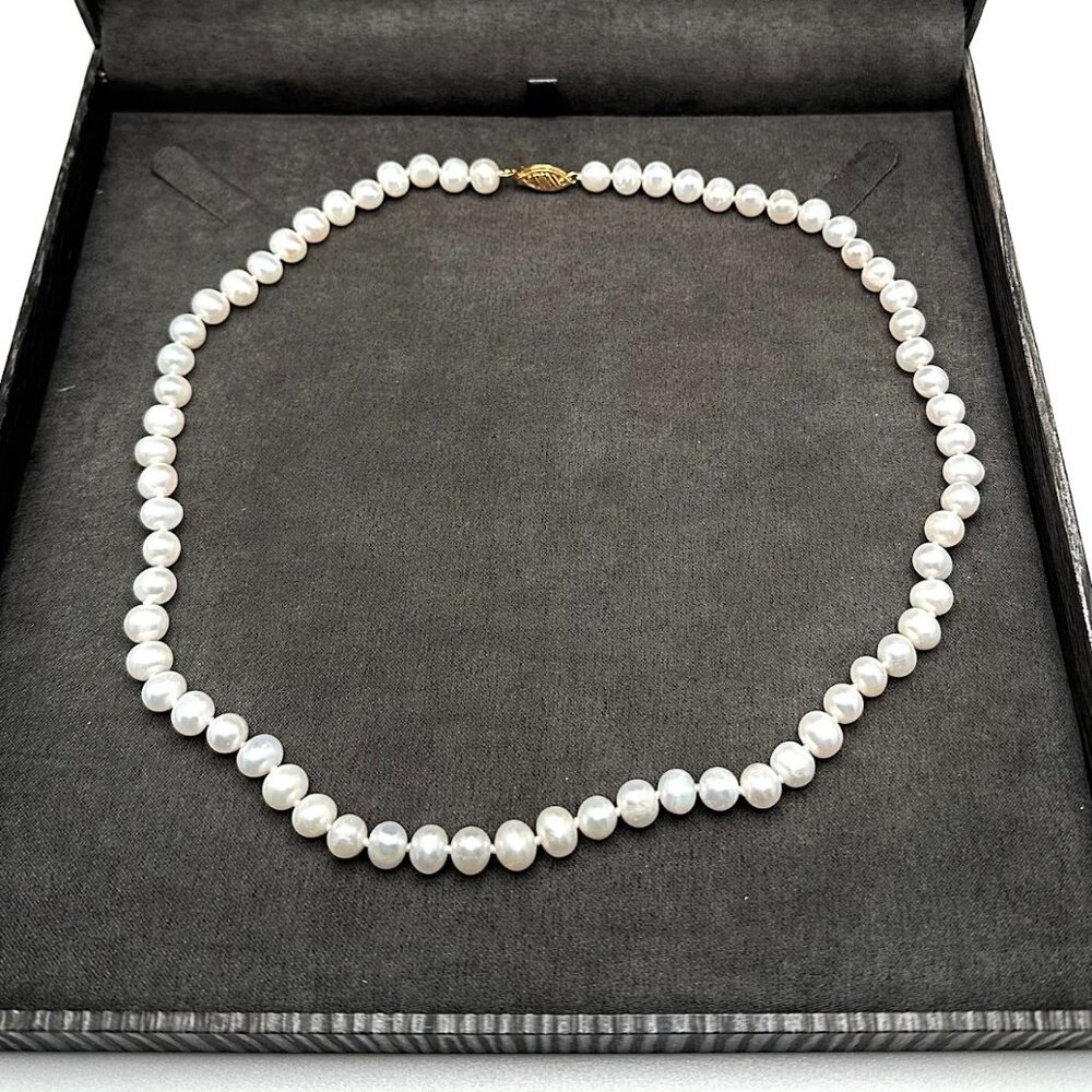 Imperial White Freshwater Pearl Beaded 14K Yellow Gold Necklace 18"